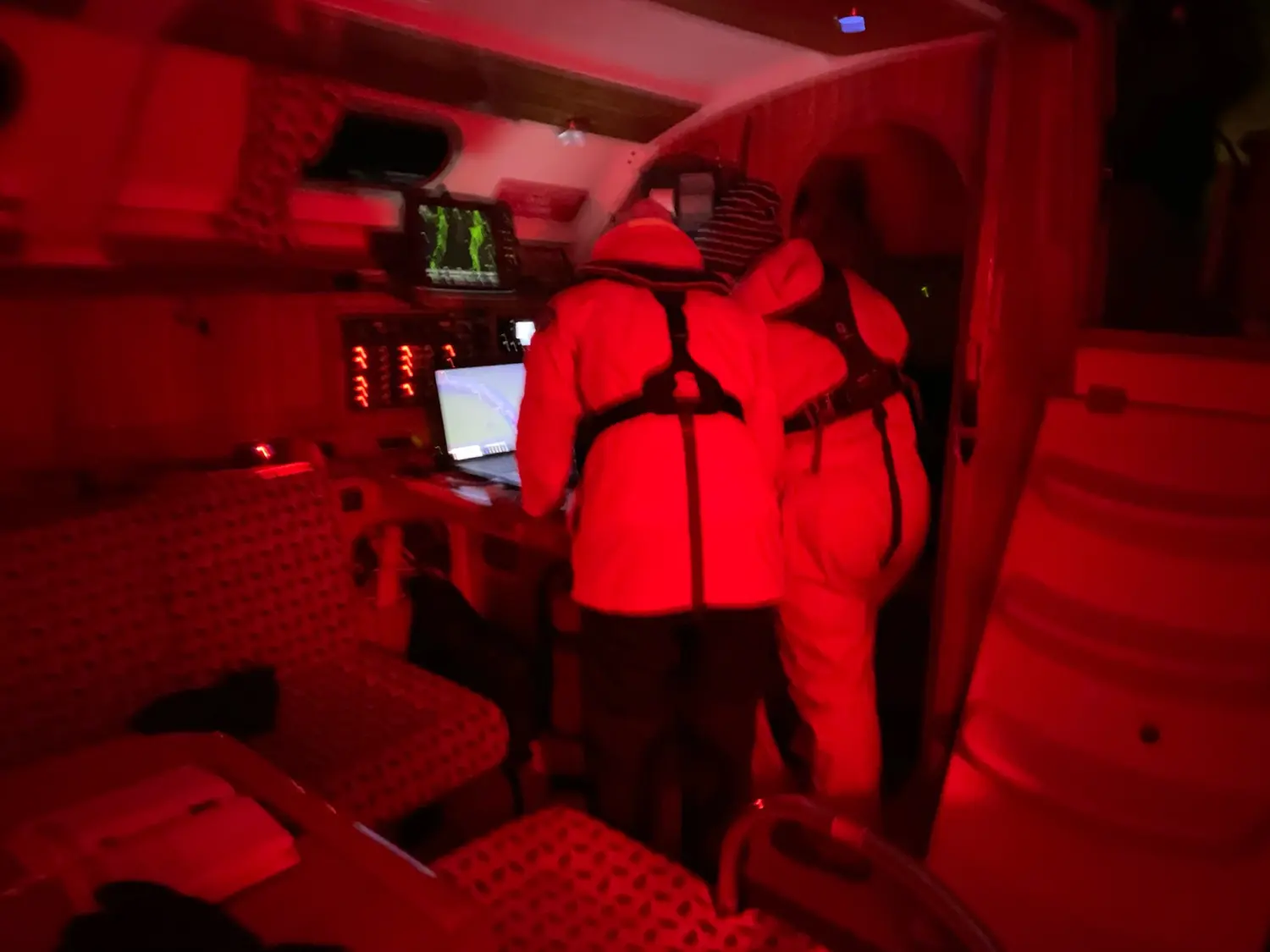 Successful Sailing - Skipper Thomas Lindloff sailing in the sea Red light dream in the boat